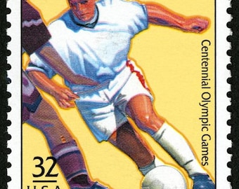 Sello antiguo de fútbol femenino de 1996 de 32 centavos // Sello de 32 centavos sin usar