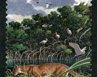 One 1 postage stamps - Florida Panther 39c // Southern Florida Wetland 39c (8th Nature of America sheet) // 39 cent stamp