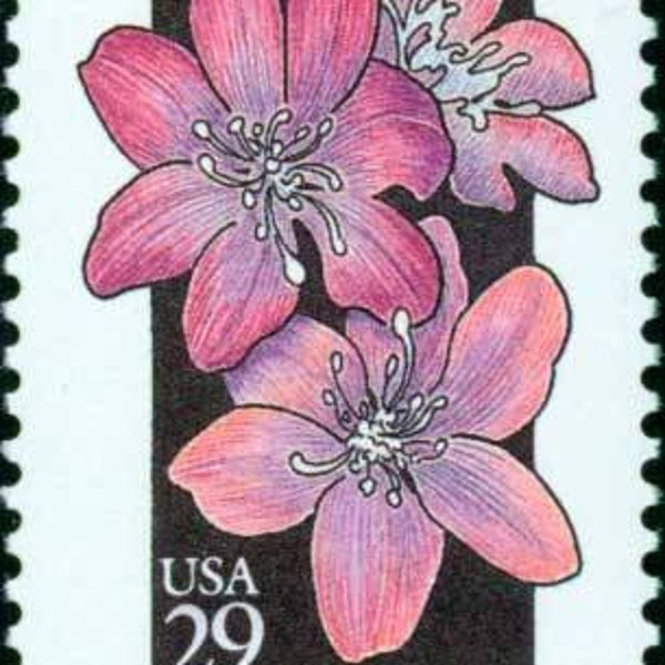 Five 5 vintage unused postage stamps - Wildflowers - Round-lobed Hepatica 29c // 29 cent stamps // Face value 1.45