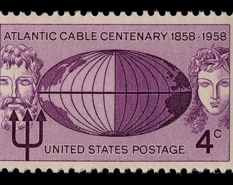 Five 5 Atlantic Cable 4 cent stamp 1950s // vintage unused postage stamps 4 cent stamps // face value 0.20