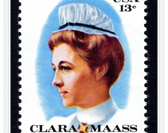 Vintage 1976 Clara Maass 13c stamps // unused 13 cent postage stamps // set of 5