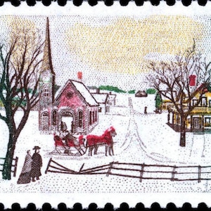 Diez sellos de 10 paisajes navideños, escena invernal, 6 c // Sellos postales navideños antiguos sin usar, sellos de 6 céntimos // Valor nominal 0,60