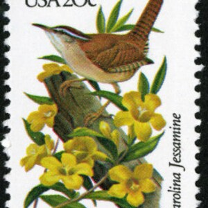 Five 5 vintage unused postage stamps - South Carolina state bird and flower 20c // 20 cent stamps // Face value 1.00