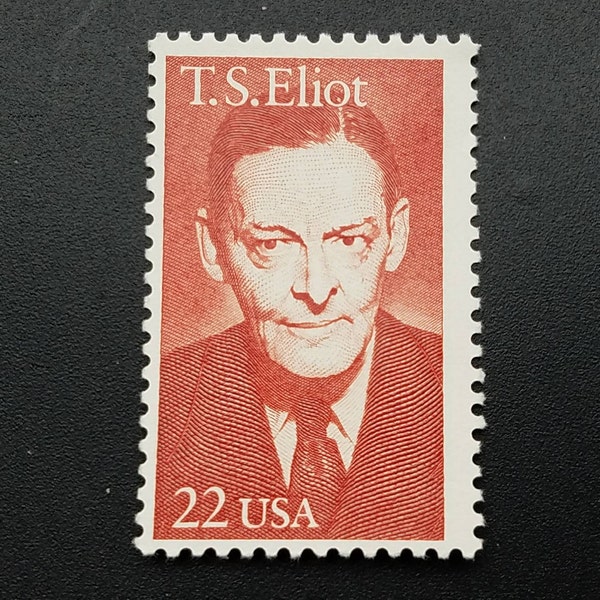 Five 5 vintage unused postage stamps - T. S. Eliot 22c // 22 cent stamps // Face value 1.10