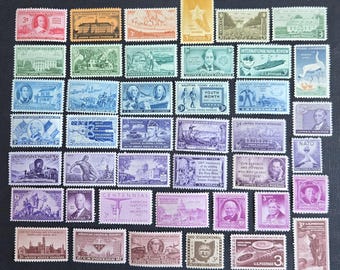 Collection de timbres vintage des années 1940-1950 de 3 cents de toutes les couleurs (Série Arc-en-ciel n° 1) // Timbres-poste américains de 3 cents non utilisés // Valeur faciale = 1,26