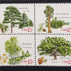 Cuatro árboles 15c // Sellos postales antiguos sin usar Sellos de 15 centavos // Valor nominal 0,60