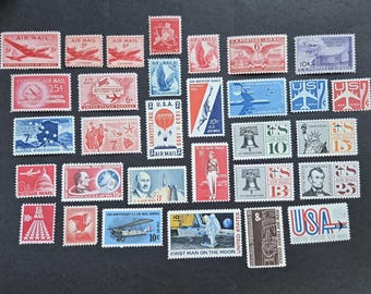 31 airmail stamps // Vintage 1946 - 1969 collection of air mail stamps // Large airmail set #1 // Face value 3.02