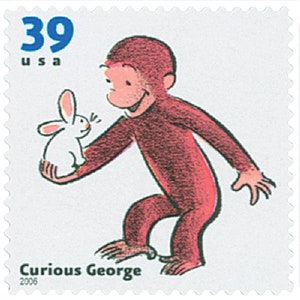 Five 5 Curious George 39c Briefmarke // Lieblings-Kinderbuch-Tiere // unbenutzte Briefmarke 39 Cent Marke // Wertmarke 1,95