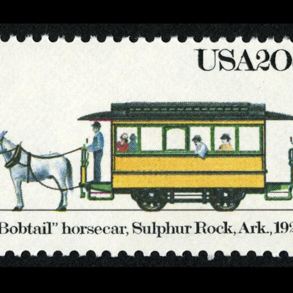 One 1 vintage unused postage stamp - American streetcars: "Bobtail" horsecar, Sulphur Rock, Arkansas, 1926 20c // 20 cent stamp