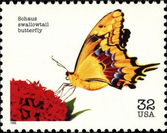 Cinque 5 francobolli vintage non utilizzati - Specie in via di estinzione Schaus farfalla a coda di rondine 32c // francobolli da 32 centesimi // Valore nominale 1,60