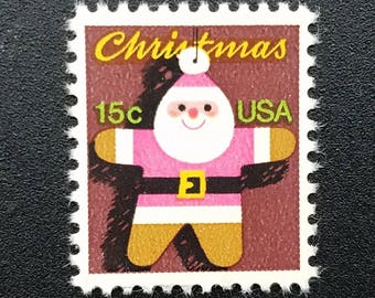 Five 5 vintage Christmas postage stamps - Gingerbread Santa Claus 15c // 15 cent stamps // face value 0.75