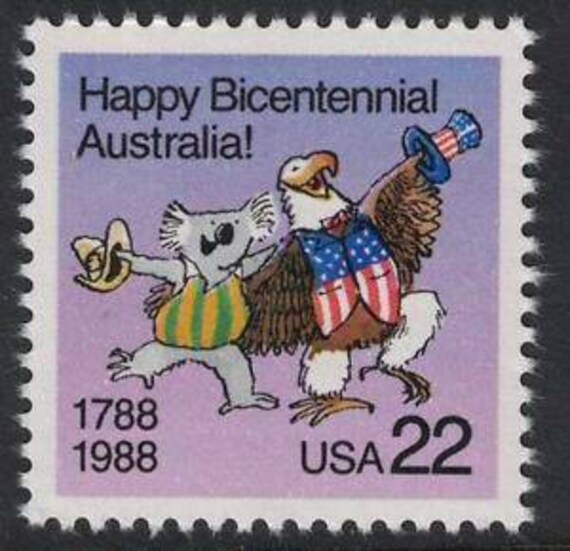 Five 5 Unused USPS Postage Stamps Australian Bicentennial 22c // 22 Cent  Stamps // Face Value 1.10 