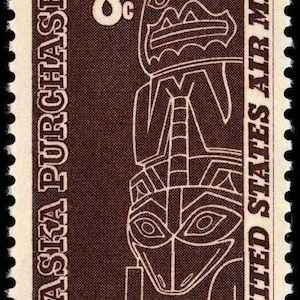 Five 5 vintage unused postage stamps - Alaska purchase 8c // 8 cent stamps // Face value 0.40