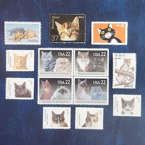 Colección de sellos postales de gatos // Sellos postales estadounidenses antiguos sin usar // Valor nominal 4,12