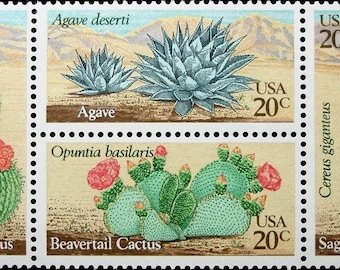 Cactus 20 Cent Stamps, Vintage Unused Postage, Set of 4