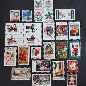 Vintage Christmas postage stamps collection, 1962 - 1980 // face value 2.21