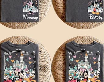 Camiseta personalizada de Mickey y sus amigos de Disneyworld, camisetas personalizadas con nombre de la familia Disney 2025, camiseta retro de viaje a Disneyworld, camiseta de vacaciones familiares de Disney