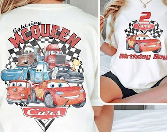 Camisetas familiares de cumpleaños de Cars de Disney, camiseta de Rayo McQueen con nombre personalizado y colores cómodos, viaje infantil a Disneyland, camisetas de vacaciones familiares de Cars