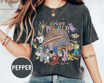 Vintage Mickey and Friends Disney Epcot Shirt, Disney Epcot World Tour 1982, WDW Disneyland Family Vacation Tees, Drinking around the World