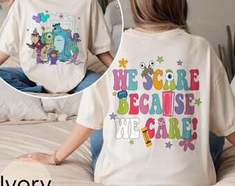 Retro We Scare Because We Care Shirts, Monster Inc Shirt, Pixar Shirt, Monsters Incs Birthday Shirt, Mike And Sulley Shirt, Kids Disney Tee
