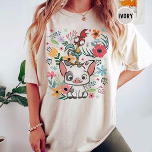 Disney Moana Shirt, Hei Hei and Pua Floral Comfort Colors Shirt, Moana Princess Shirt, Disney Trip, Disneyland Shirt, Disney World Shirts
