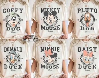 Camiseta retro de Mickey y sus amigos, camiseta de Mickey de Disney de 1928, camiseta vintage de personaje de Disney, camiseta de viaje familiar de Disney, camiseta de Mickey a cuadros