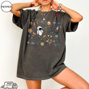 Cute Disney Wall-E and Eve In Space Vintage T-shirt, Disney Pixar Wall-E Eve Constellations Tee, Disneyland Resort Family 2025 Trip Tee