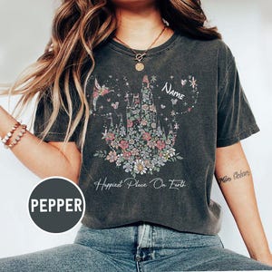 Happiest Place on Earth Shirt, Disney Castle Floral Custom Shirt, Mickey Mouse shirt, Disney Trip Shirt, Magic Kingdom Shirt, Disneyland Tee