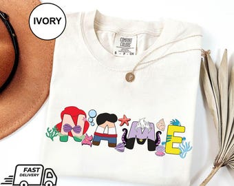 Custom The Little Mermaid Matching Comfort Colors Shirt, Mom Dad Disney Family Tee, Ariel Ursula Flounder, Mother's Day, Father's Day Gift