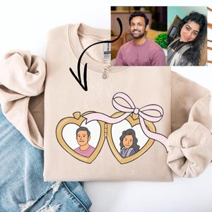 Custom Portrait from Photo Sweatshirt, Custom Couple Portrait, Coquette Bow Photo Shirts, Personalized Gift, Custom Gifts, Family Portrait