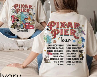 Camiseta Pixar Pier Disneyland, Camiseta Disneyland Pixar Fest, Encontre-me no Pixar Pier Disney Pixar Characters Group, Camiseta Disneyland Girl Trip