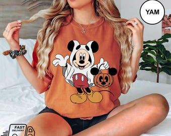 Mickey Ghost Halloween Comfort Colors Shirt, Retro Mickey Minnie Spooky Season Tee, Mickey's Not So Scary Halloween Shirt, Halloween Pumpkin