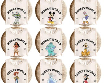 Passen Sie alle Disney-Charaktere an Disney World Shirt, personalisiertes Disney Mickey & Friends Passendes Shirt, Disneyland Familienurlaub Reise T-Shirt