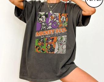 Retro Comfort Colors Mickey & Co Halloween Shirt, Mickey and Friends Shirt, Mickey Not So Scary Halloween Party Tee Disney Family Trip Shirt
