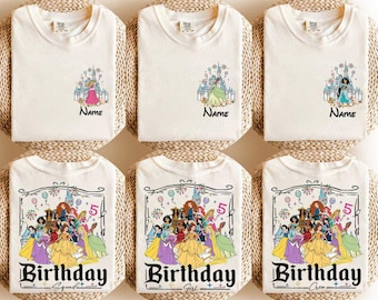 Camiseta personalizada de cumpleaños de princesas Disney, camiseta de cumpleaños familiar con el castillo de Disneyland de WDW, camiseta del mejor viaje de cumpleaños de la historia de la tripulación del equipo de cumpleañeras
