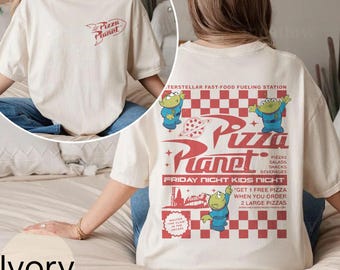 Camiseta de Pizza Planet de Toy Story con colores cómodos, camiseta de Disney Toy Story Aliens, camiseta de Pizza Planet, camisetas de viaje familiar de Toy Story