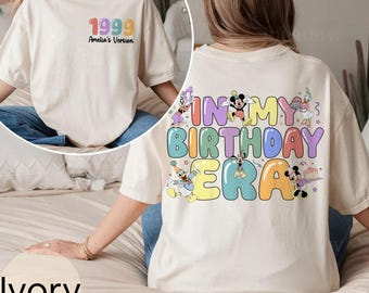 Camiseta personalizada de dos caras "En mi época de cumpleaños", camiseta personalizada con nombre y año de cumpleaños, camiseta de Mickey y sus amigos de Disney World y Disneyland.