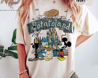Camisetas vintage de Mickey y sus amigos de Disney Potatoland, Mickey Mouse, Donald y Goofy, Castillo de Disney, Bienvenido a Potatoland, camiseta de viaje a Disneyland de WDW