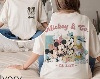 Camiseta retro personalizada de Mickey y sus amigos, camiseta de vacaciones de Disney, camiseta de viaje familiar a cuadros de Magic Kingdom, camiseta personalizada con la firma de Disney