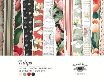 Tulips Digital Paper Pack - 12 Sheets - 300 DPI - Illustrations and Seamless Patterns