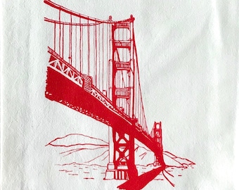 Golden Gate Bridge Tea Towel, San Francisco Kitchen Tea Towel, Flour Sack Cotton Kitchen Towel, San Francisco Screenprint