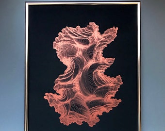 Abstract Op Art, Modern Line Drawing, Generative Art, Screen Print Art, Copper Metallic Ink