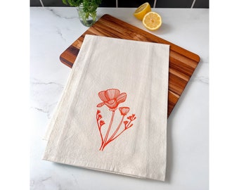 Poppies Tea Towel gift for hostess or host, Flour Sack Kitchen Towel, Poppy Flowers gift for housewarming