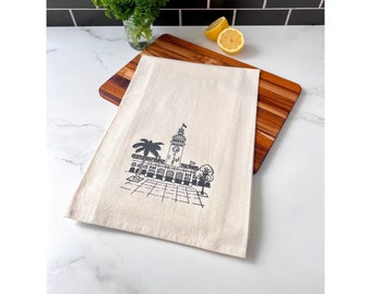 Ferry Building Screenprinted Tea Towel, San Francisco Dishtowels, Flour Sack Kitchen Towel, 100% Cotton