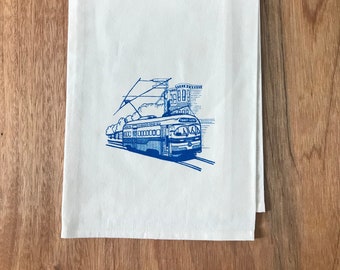 Muni Streetcar Dish Towel, F Market Streetcar San Francisco Dishtowel, Flour Sack Cotton Kitchen Towel, Castro District