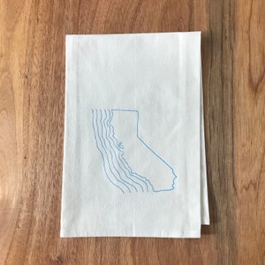 Hand Printed California Coastline Flour Sack Kitchen Towel