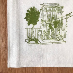 San Francisco kitchen towel , Victorian House screenprint in green ink, Flour Sack Cotton Dishtowel image 3