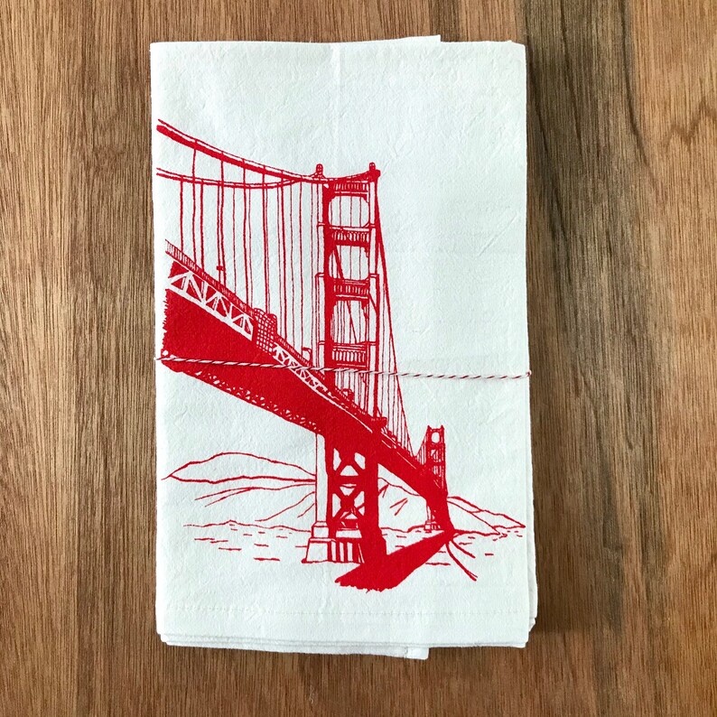 Golden Gate Bridge Tea Towel, San Francisco Kitchen Tea Towel, Flour Sack Cotton Kitchen Towel, San Francisco Screenprint image 6