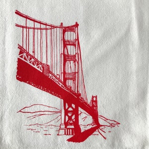 Golden Gate Bridge Tea Towel, San Francisco Kitchen Tea Towel, Flour Sack Cotton Kitchen Towel, San Francisco Screenprint image 2