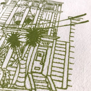 San Francisco kitchen towel , Victorian House screenprint in green ink, Flour Sack Cotton Dishtowel image 5